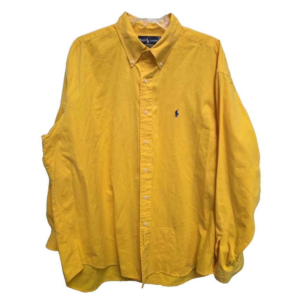 Ralph Lauren Mens XL Blaire Cotton Long Sleeve Button Shirt Yellow Blue Pony
